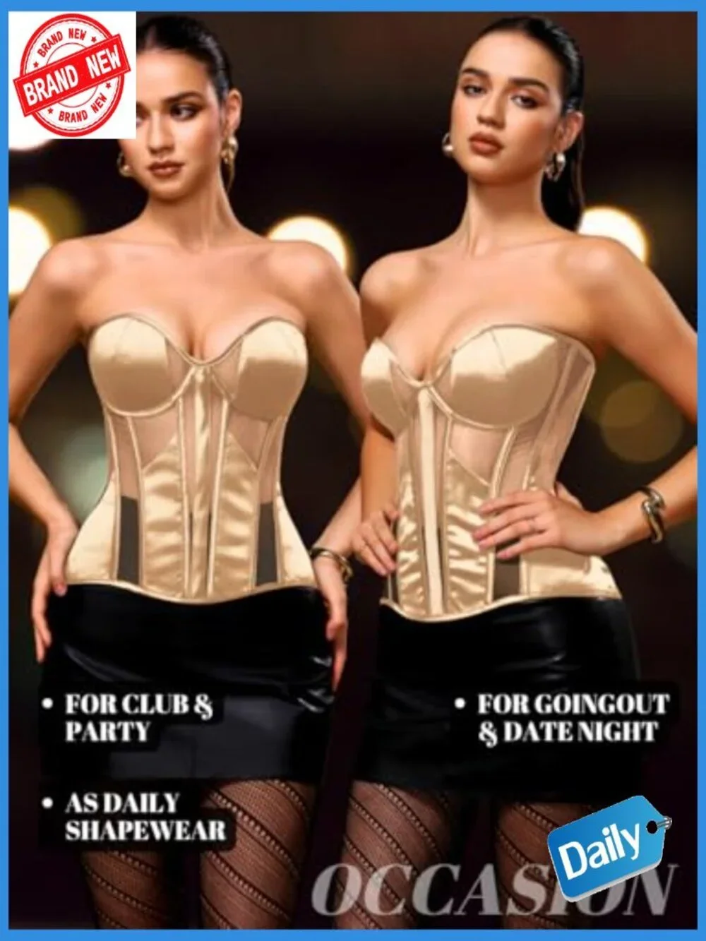Elegant Satin Corset, Lace-Up Back, Underwire, Boned
